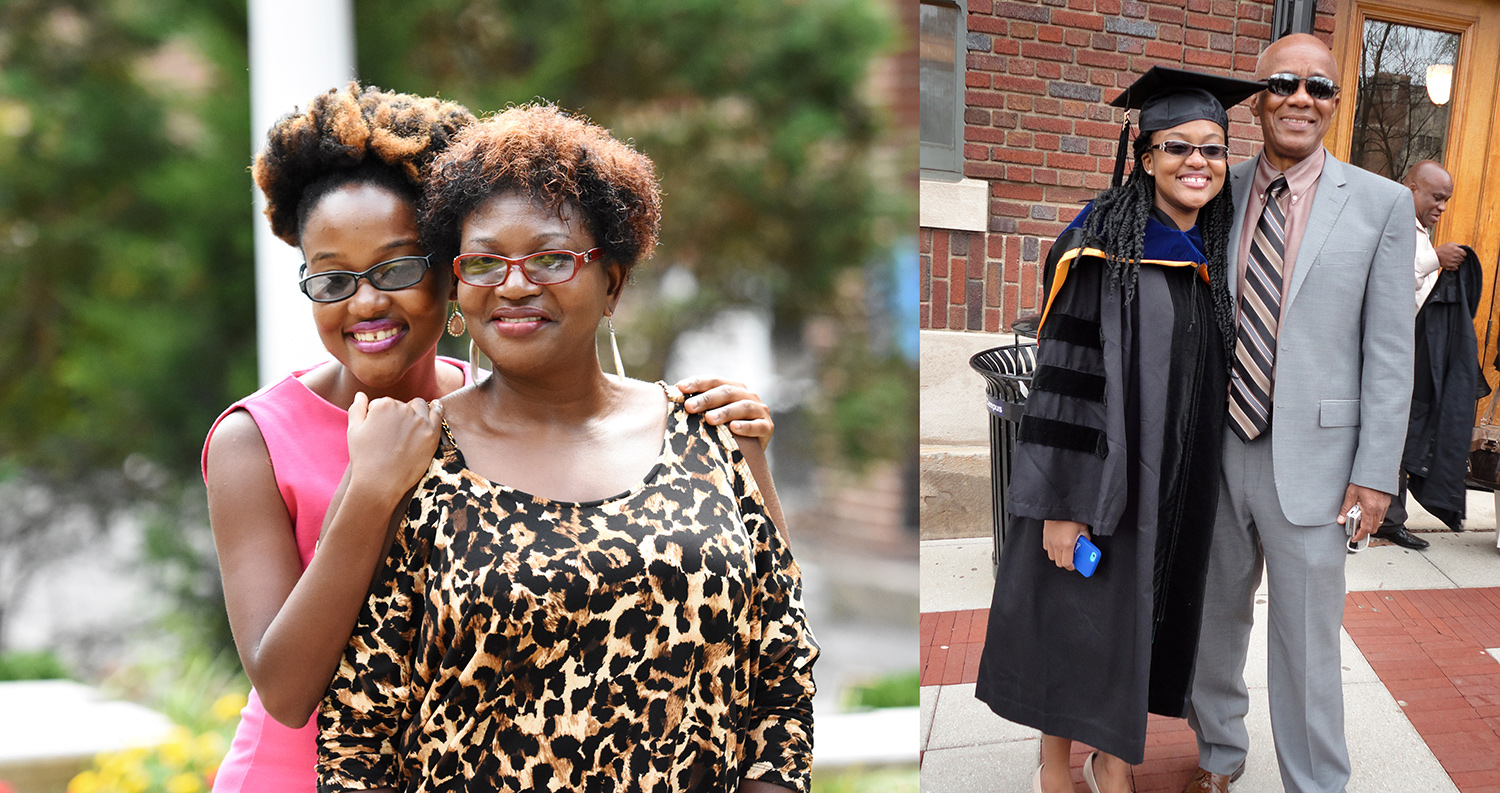 Two images of Arlyne Simon with her parents: with her mother, at left, and her father, at right. 