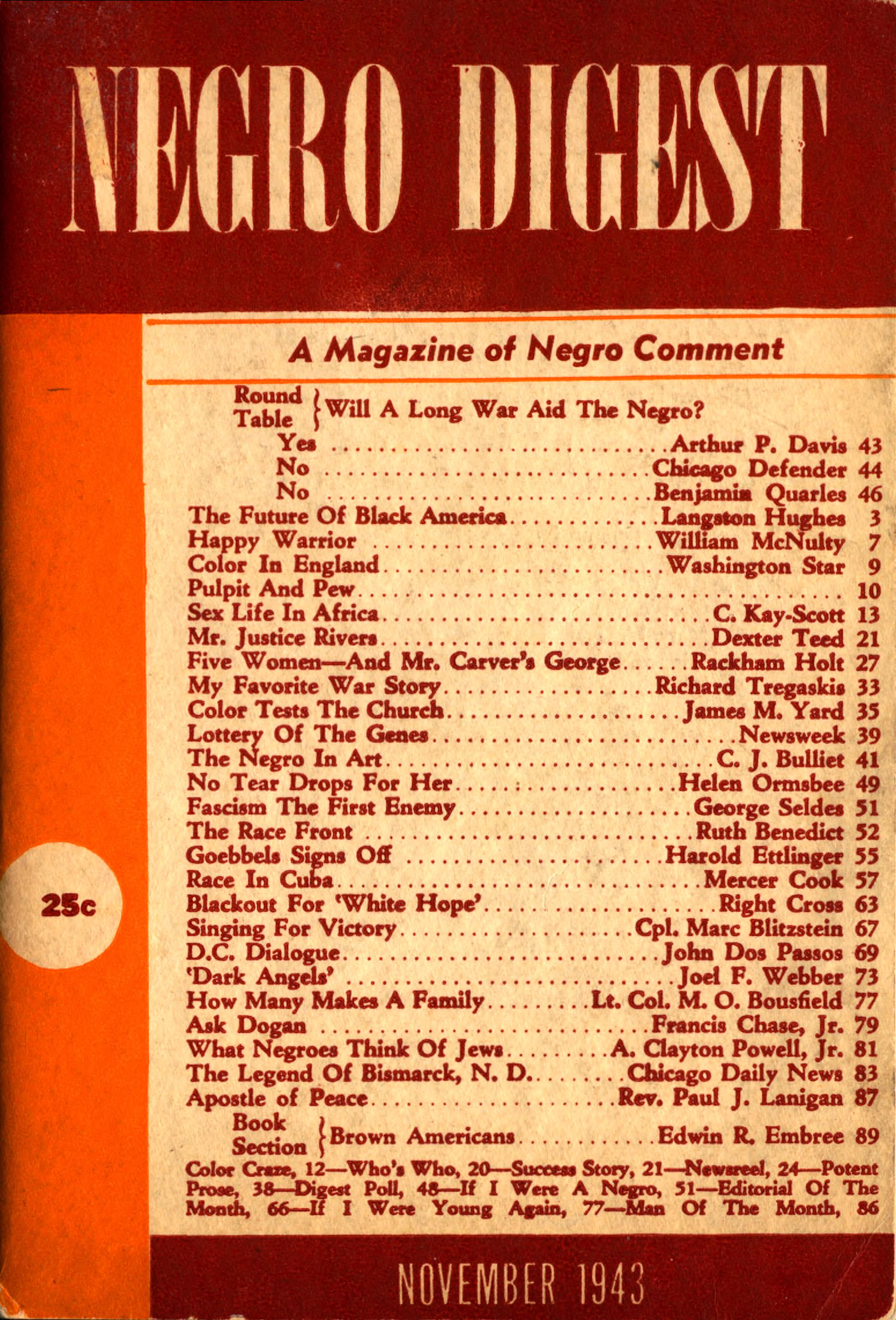 Content page of the Negro Digest magazine