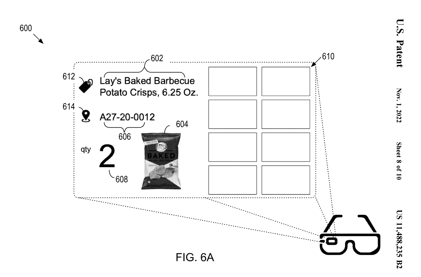 Patent art depicting location information for merchandise through smart glasses.