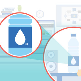 An illustration of a logo on a water bottle that represents Trademark intellectual property.