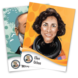 Two USPTO trading cards are stacked on top of each other.