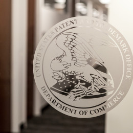 USPTO seal on glass door