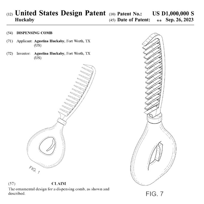 Design patent one million shown in its ornamental design for a dispensing comb