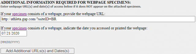 Example of complete section with webpage URL and date you accessed webpage for a later-filed response.