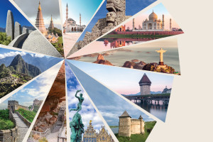 IP Consultations 2024 graphic. The overall shape of the graphic is a pinwheel, comprised of photos of 12 participating foreign nations’ landmarks.