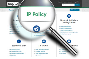 Image of USPTO webpage highlighting the IP Policy Tab