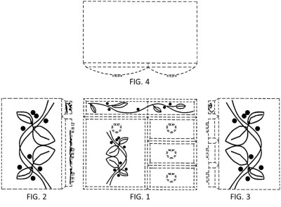 An example of a surface pattern as claimed design applied to an article in a Design Patent Application. 