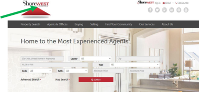 Shorewest webpage displaying a green arrow to point out the realtors mark 