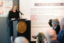 Coke Morgan Stewart, Acting Under Secretary of Commerce for Intellectual Property and Acting Director of the United States Patent and Trademark Office (USPTO) gives remarks at the National Inventors Hall of Fame Museum Illumination Ceremony for the 2025 class of inductees at the United States Patent and Trademark Office (USPTO).