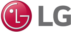 LG logo with red circle with L inside G in white text and LG in large grey text to the right of circle