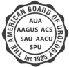 Logo for the American Board of Urology with black text on white in shape of a circle