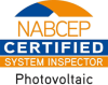 NABCEP Certified system inspector Photovoltaic mark with orange and blue text 