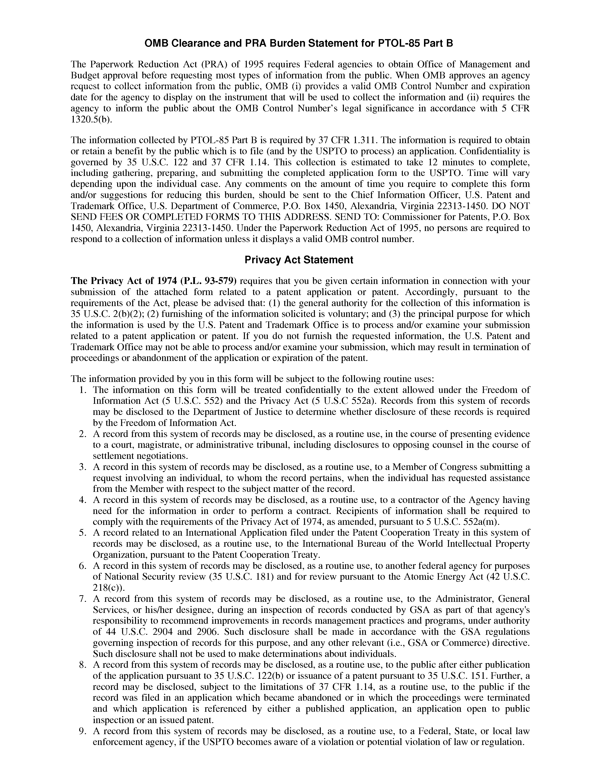 Determination of Patent Term Extension or Adjustment under 35 U.S.C. 154(b) (Application filed after June 7, 1995 but prior to May 29, 2000) (Form PTOL-85 - page 3) 