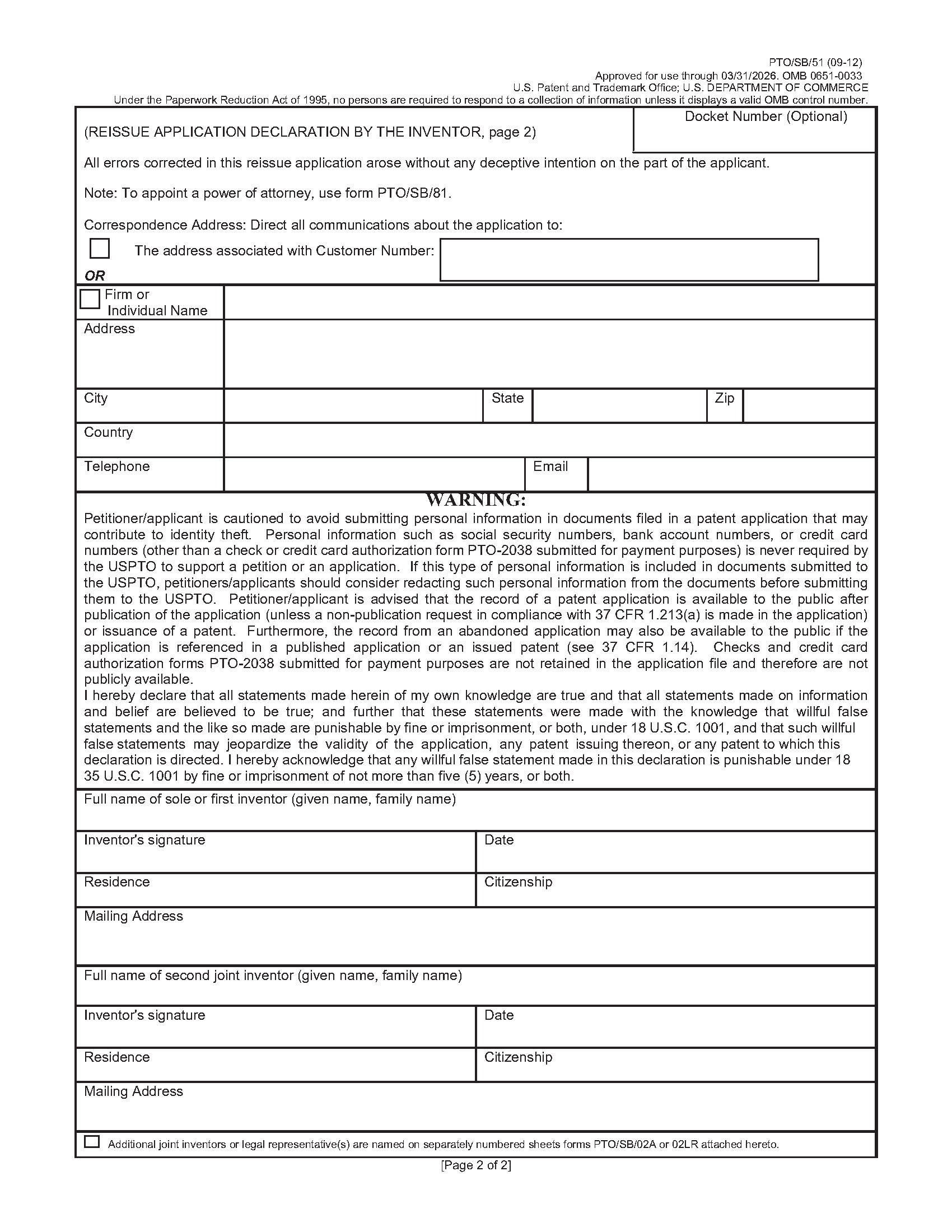 Reissue Application Declaration by the Inventor Page 2