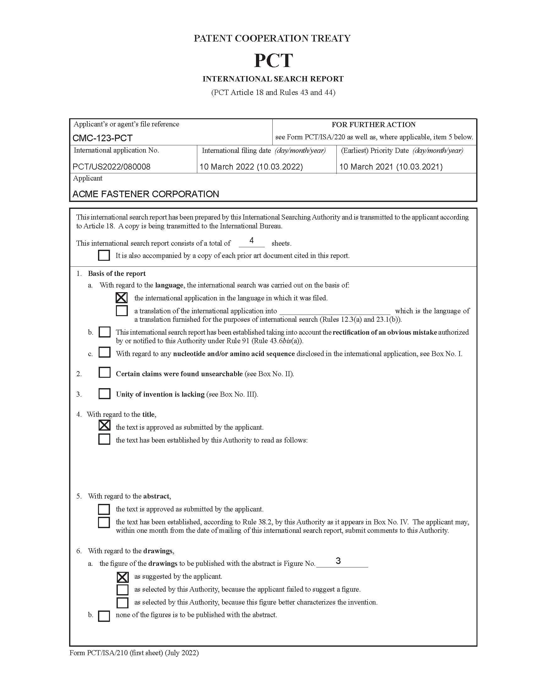 Patent Cooperation Treaty (PCT) International Search Report (PCT Article 18 and Rules 43 and 44) (Figure 1)