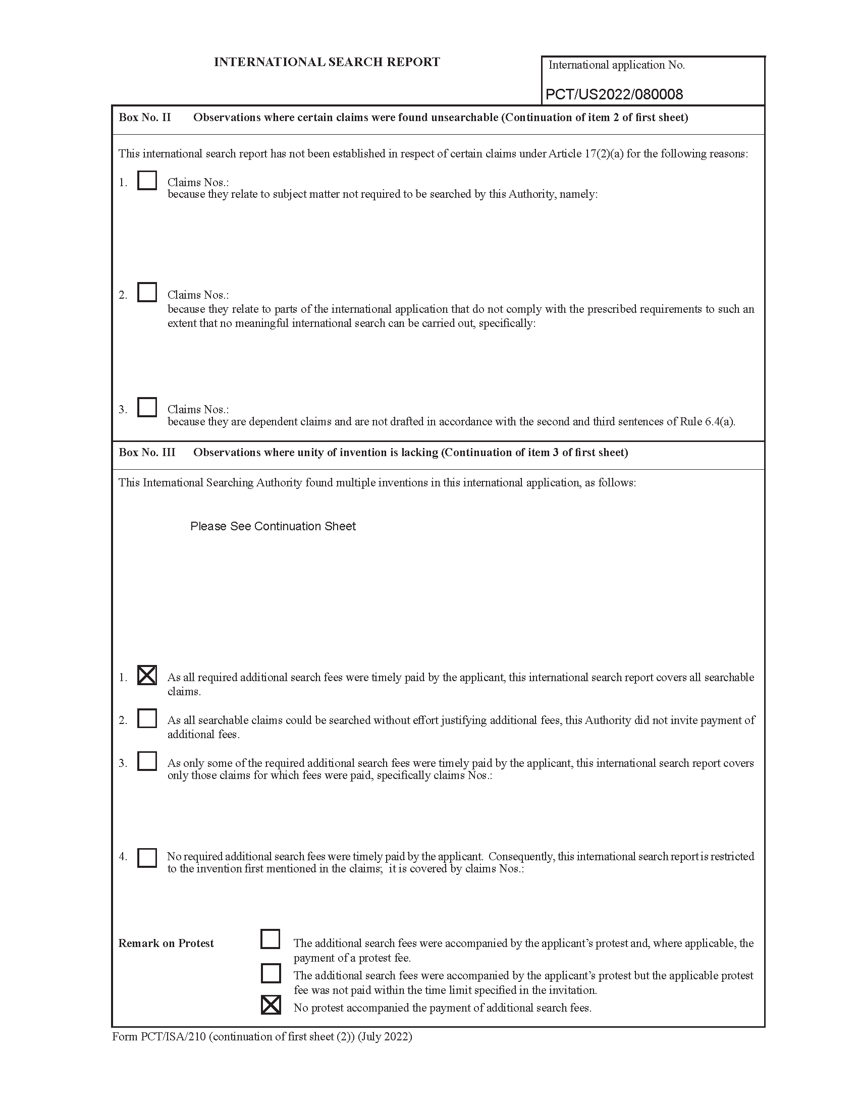 Patent Cooperation Treaty (PCT) International Search Report (PCT Article 18 and Rules 43 and 44) (Figure 2)