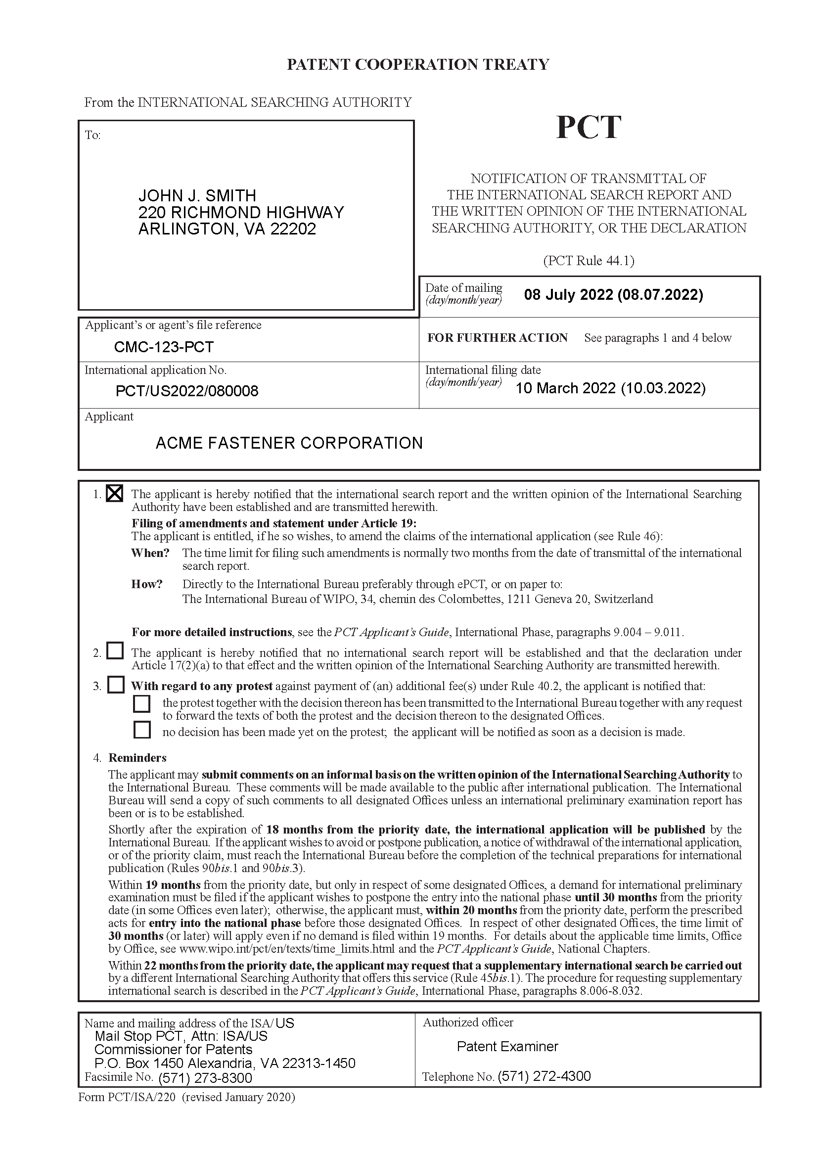 Notification of Transmittal of the International Search Report and The Written Opinion of the International Searching Authority, Or the Declaration (PCT Rule 44.1) (Figure 1)