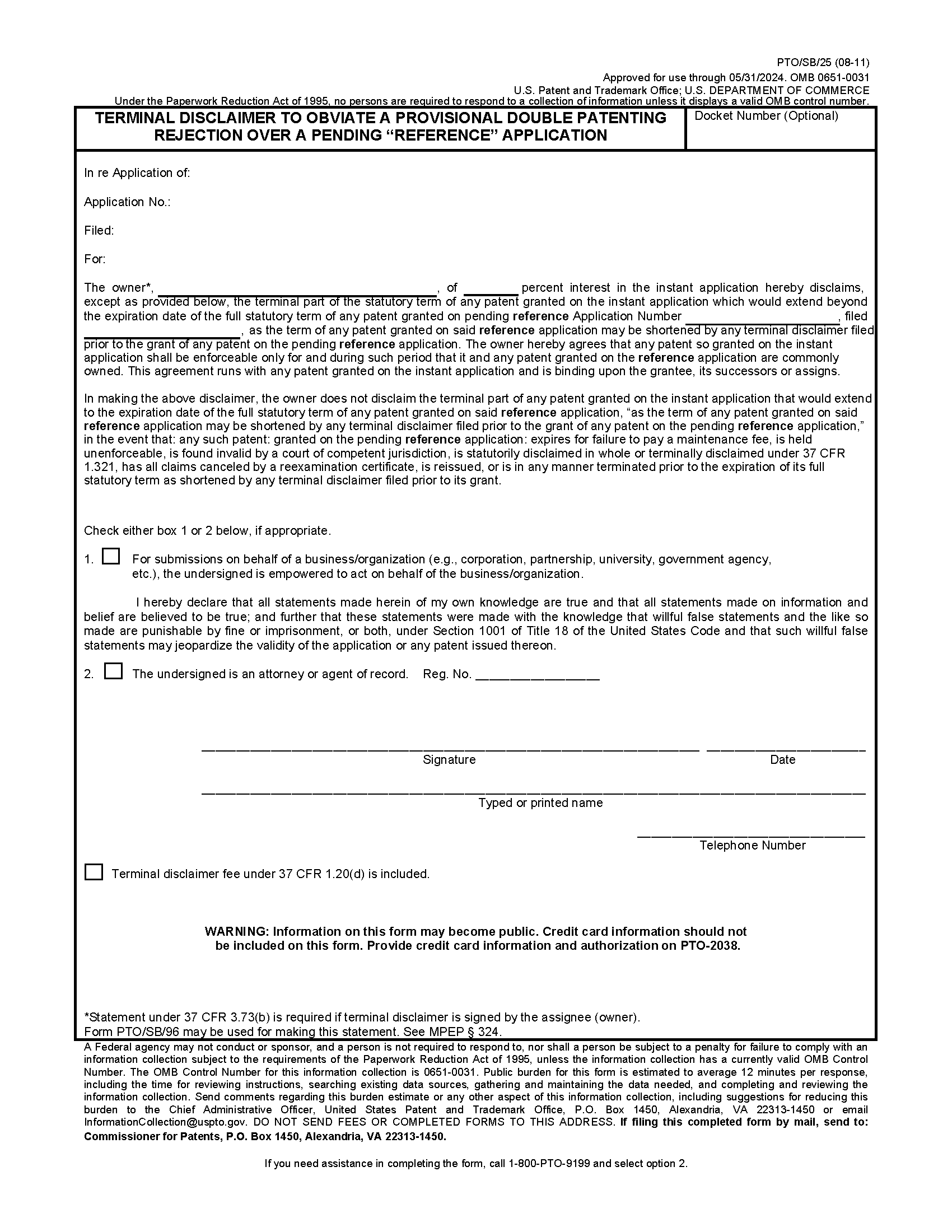 SB Terminal Disclaimer Double Patenting Page 1