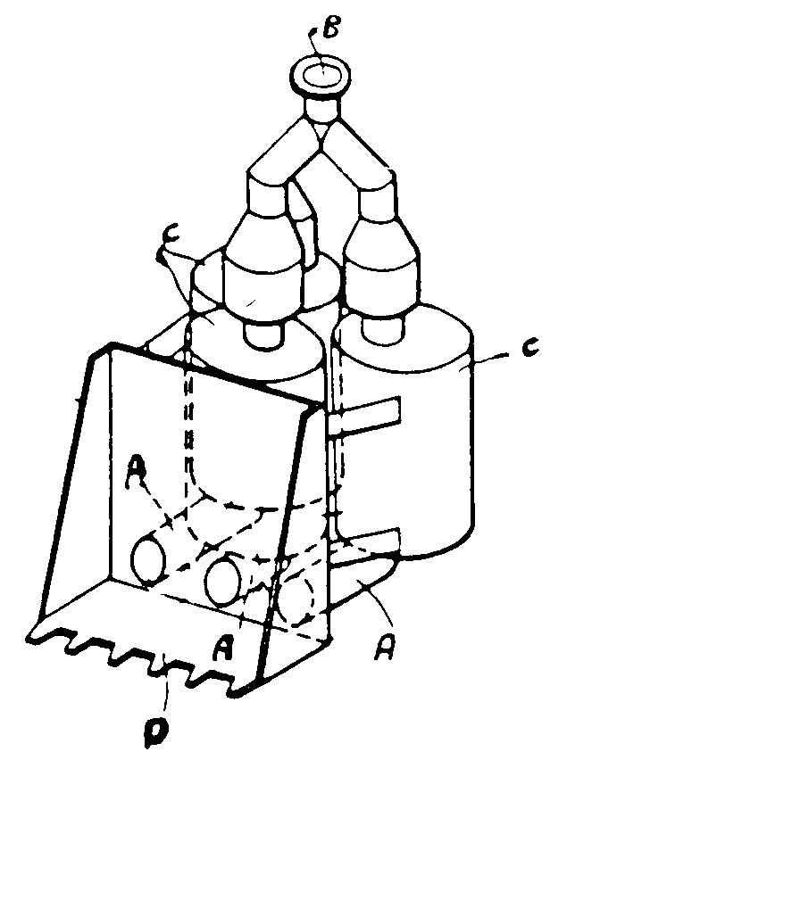 A - Suction inlet pipes; B - Discharge end; C - Pumping chambers;D - Digging tool or cutter
