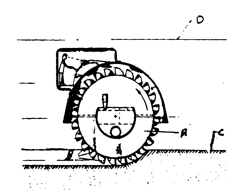 A - Rotary wheel; B - Digging buckets; C - Soil; D - Surfaceof the body of water
