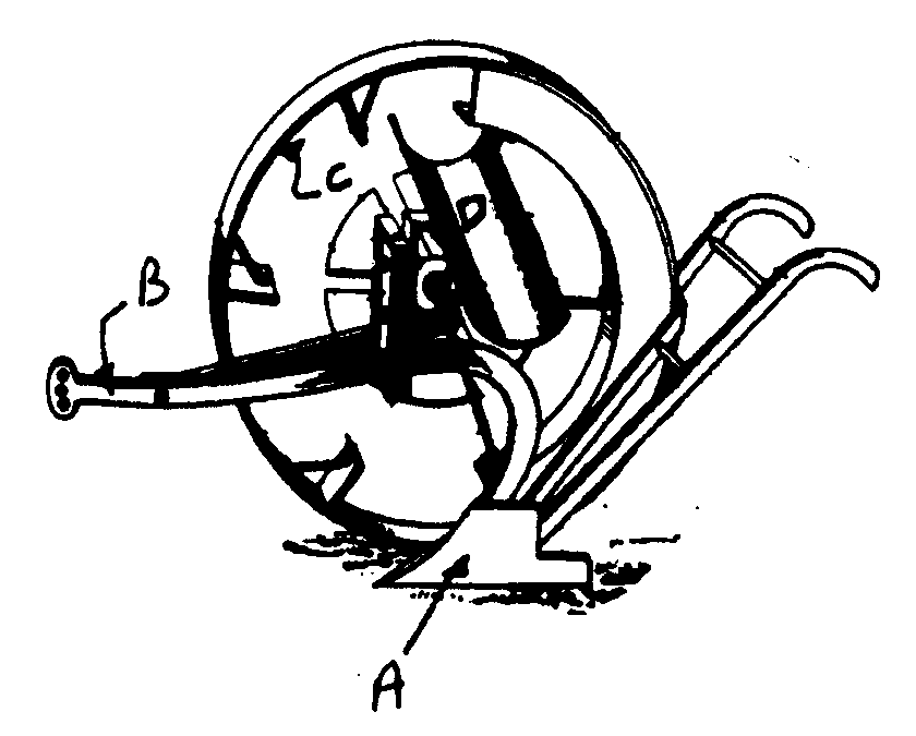 A - Plow; B - Draft connection; C - Transverse conveyor wheel;D - Trough
