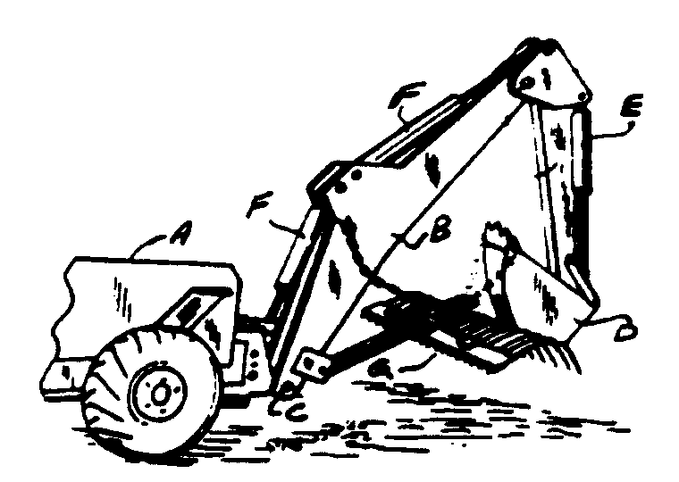 A - Vehicle; B - Boom stick; C - Boom support; D - Bucket;E - Bucket control means; F - Boom control means; G - Rake
