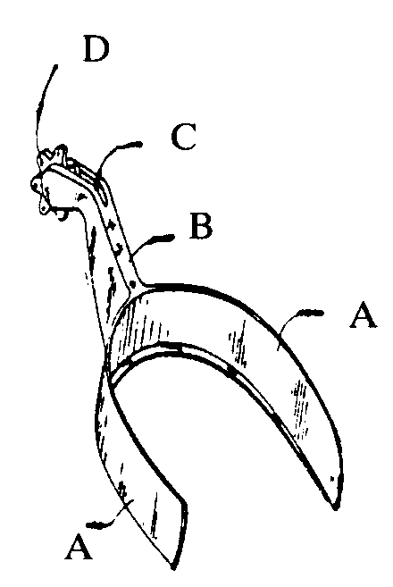 A- Arms; B- Shank; C- Aparture; D- Rowel (pointed device)
