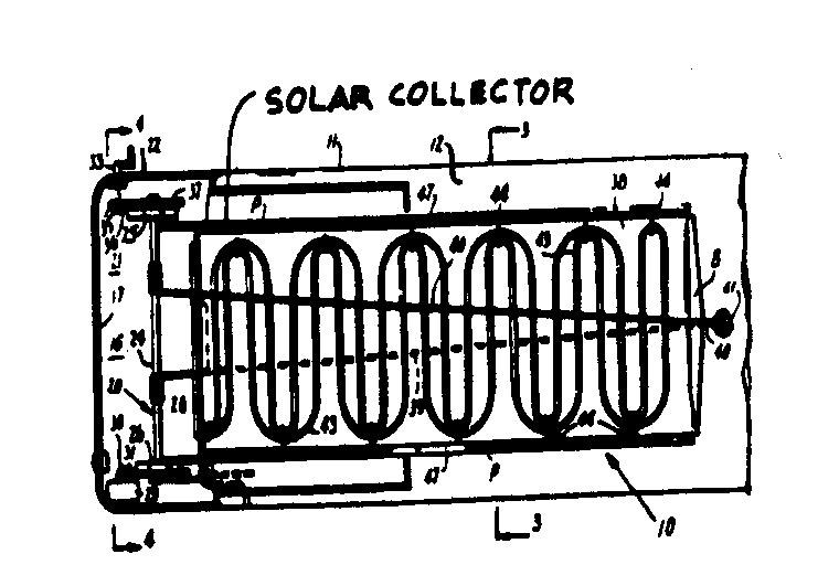 A self-storing solar heater is disclosed installed on a housetrailer with the heater being extendable over a portion of the roofof the trailer to receive the rays of the sun during the day andis stored in a heated compartment on cold days and nights to preventthe water in the solar heater from freezing. A thermostaticallycontrolled motor driven reel retracts the solar heater into theheated storage compartment and a pulley system actuated by the samemotor extends the solar heater when heating rays are available fromthe sun.
