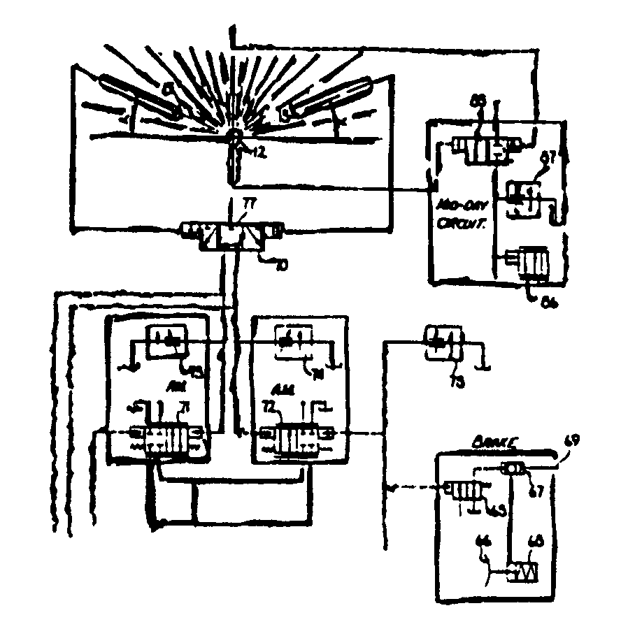 The present invention relates to automatic thermal/hydrauliclogic system for continuously positioning a heliostat in alignmentwith the sun in both horizontal and vertical planes.  Solar radiationis monitored by phials which produce signal pressures of a magnitudethat varies with phial exposure to the rays of the sun.  The producedsignal pressures  are directed to thermally controlled valves whichare compared with mechanically controlled valves of similar designfeature.  These control valves are centered so long as hydraulicfluid pressure signals on each end of a control valve are equal,but the valve spool is displaced to the left or to the right if andwhen a pressure differential is created (improper alignment).  Whena specific differential sets in, a mechanical action takes placewhich moves the heliostat to its proper concentrating position. Movement ceases when the differential disappears (proper alignment).
