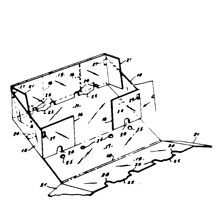 downwardly extending panel; folded flap; adjacent side wall
