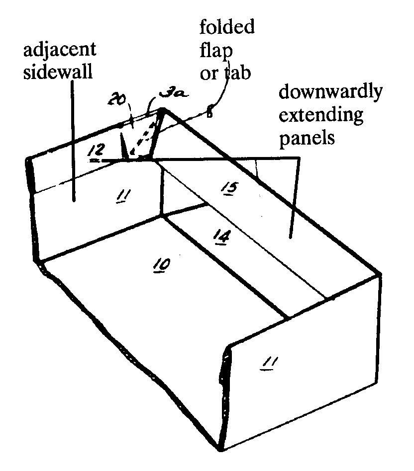 adjacent sidewall; folded flap or tab; downwardly extendingpanels
