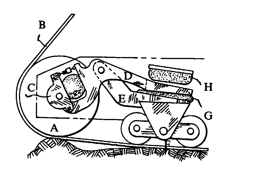 A -Endwheel; B - Endless track; C - Wheel hub; D - Supportlink; E - Roller link; F - Roller assembly; G - Suspension pad;H - Resilient stop pad
