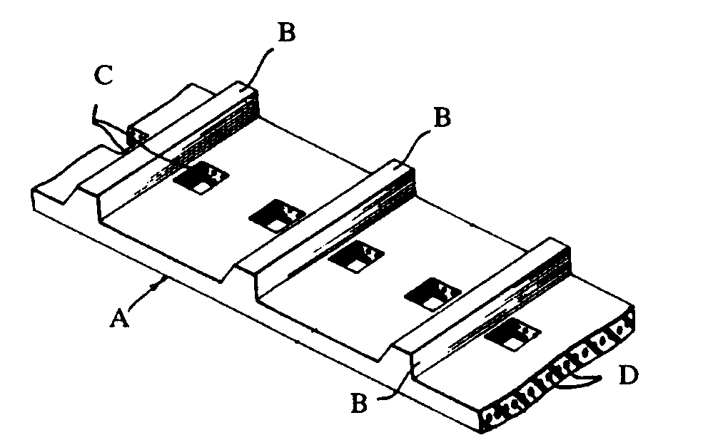 A - Endless belt; B - Traction lugs; C - Sprocket wheel apertures;D - Endless reinforcing cable
