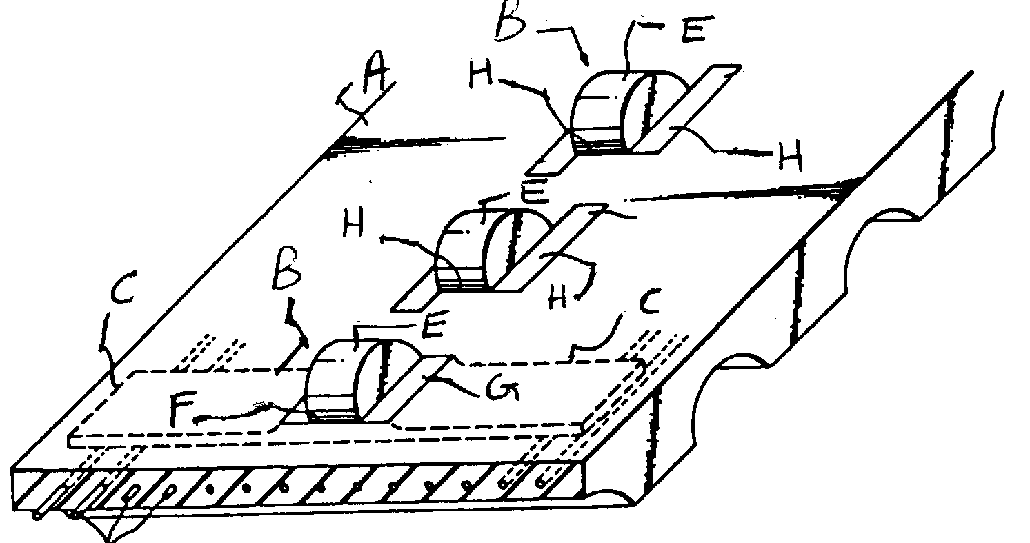 A - Rubber endless track; B - Core bar; C - Core bar wing;D - Endless embedded reinforcement; E - Projection; F, G - Travelingsurface; H - Traveling surface 
