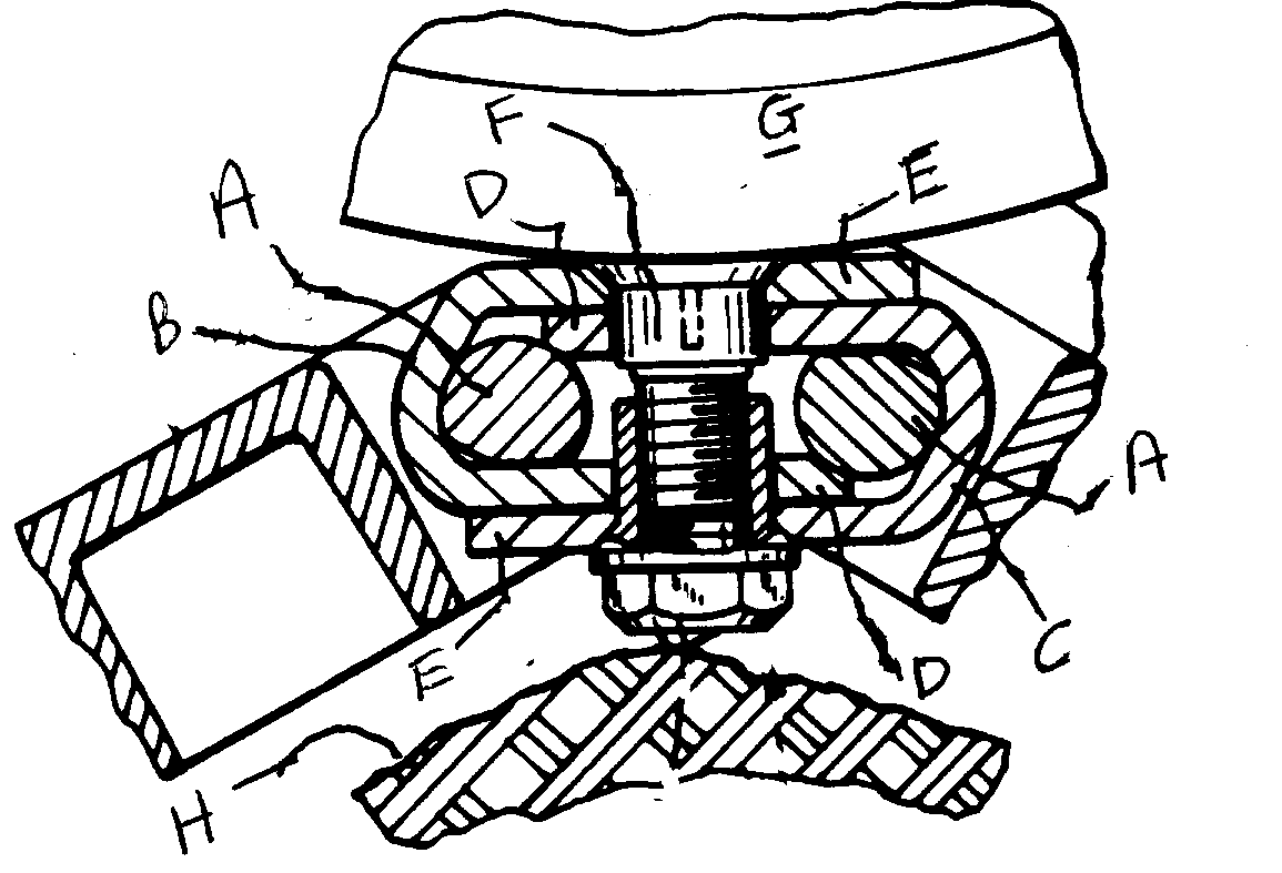 A -Link connector pin; B, C, D, E - Clamps; F - Locking screw;G - Drive wheel; H - Path of travel 
