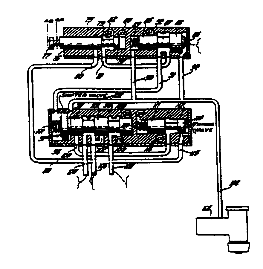 manual  valve; prevents manual  downshift at high speedsto direct drive clutch 60; pump pressure; to over  drive brake 40;governor; governor inhibitor valve
