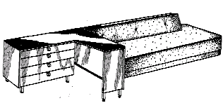 Figure 1. Example of a design for a combined sofa bed, desk, and dresser.
