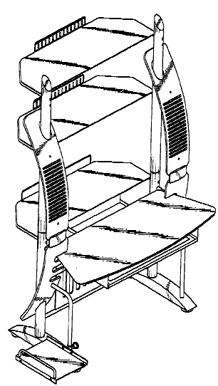 Figure 1. Example of a design for a workstation having shelving above and below work surface with dual leg supports.
