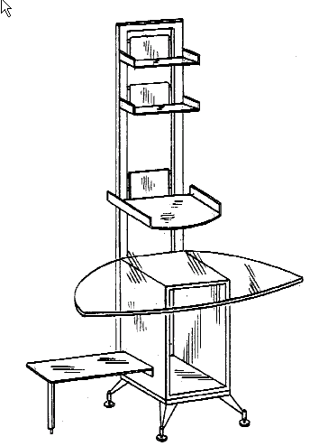 Figure 1. Example of a design for a workstation having transparent top and shelving.
