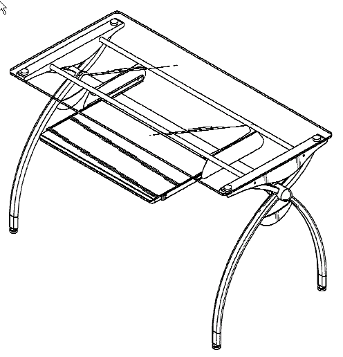 Figure 2. Example of a design for a workstation having tubular supports, transparent top, and shelf below work surface.	 	 
