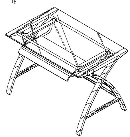 Figure 2. Example of a design for a workstation having transparent top and shelf below work surface.
