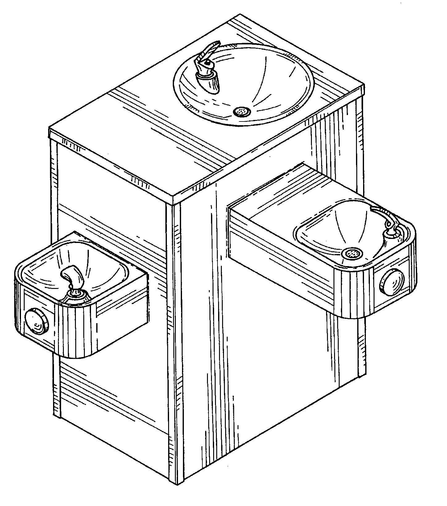 Example of a design with an upwardly directed beveragestream with catch basin.  
