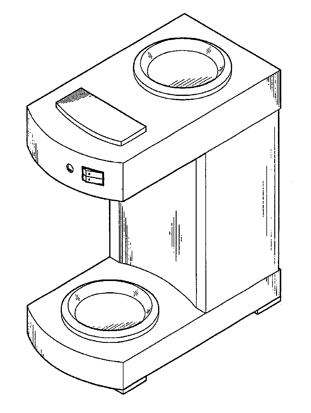 Example of a beverage dispenser with a support or overflowtray for receiving vessel.   
