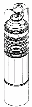 Example of a design for packaging with gas propellant thatis circular in plan and taper and shows a vertical or horizontaldetail. 
