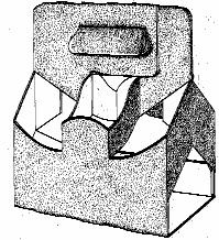 Example of a design for compartmented packaging for bottle,can or cup only with a projecting handle.
