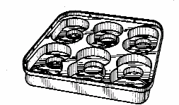 Example of a design for compartmented, open tray type packagingfor egg or ball shape.
