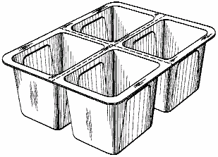 Example of a design for compartmented, open tray  type packagingwith a rectangular or square depression.
