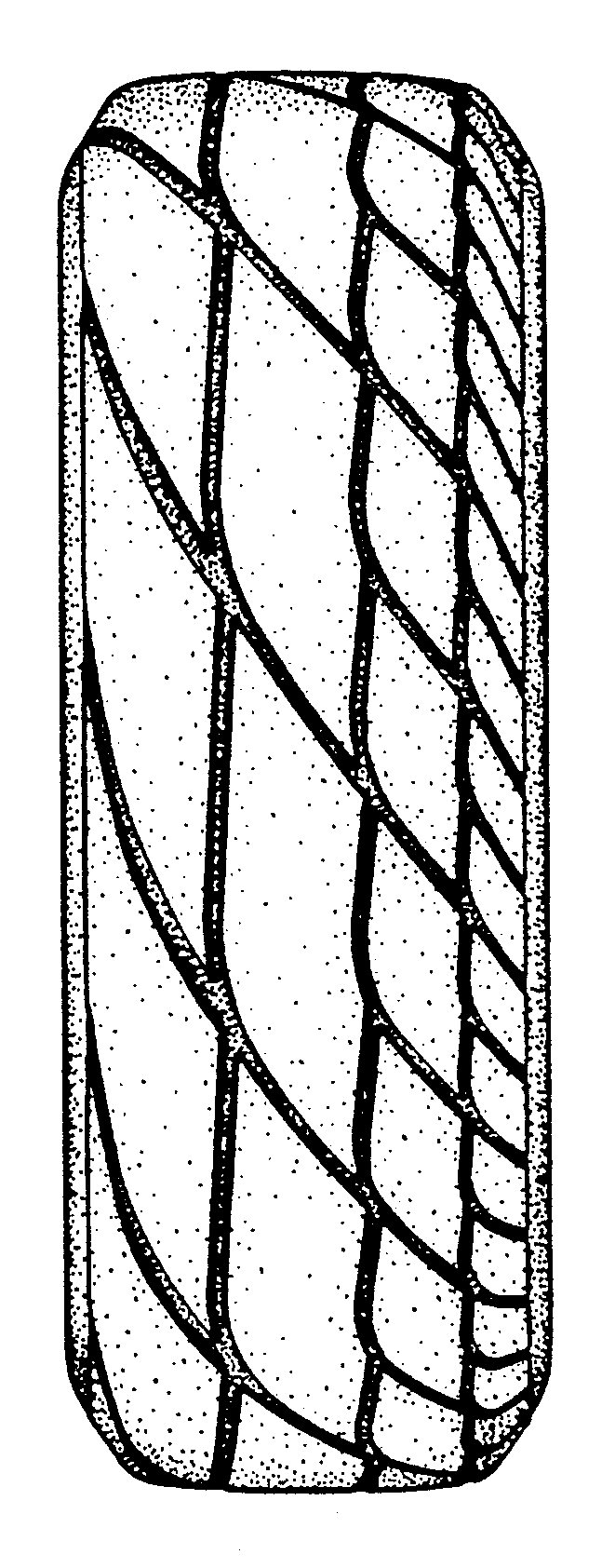 Typical asymmetrical tire tread.
