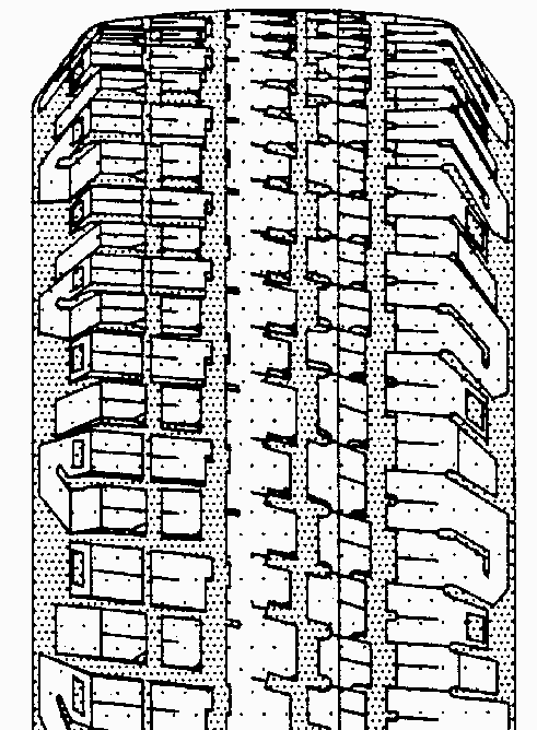 Example of uninterrupted cicumferential rib on asymmetricaltype tire tread.
