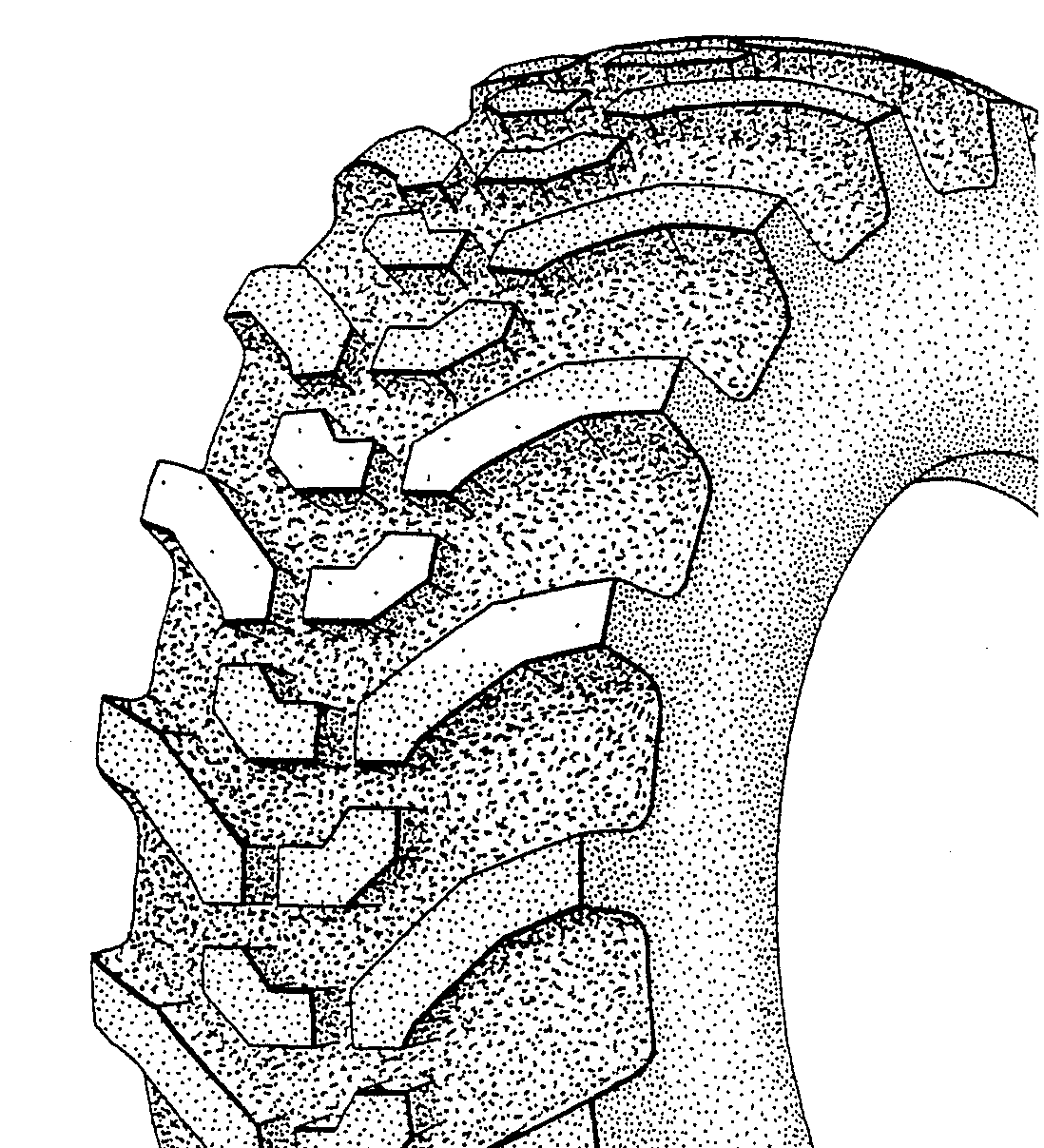 Example of discrete tread blocks arrayed on plain directionaltire surface.
